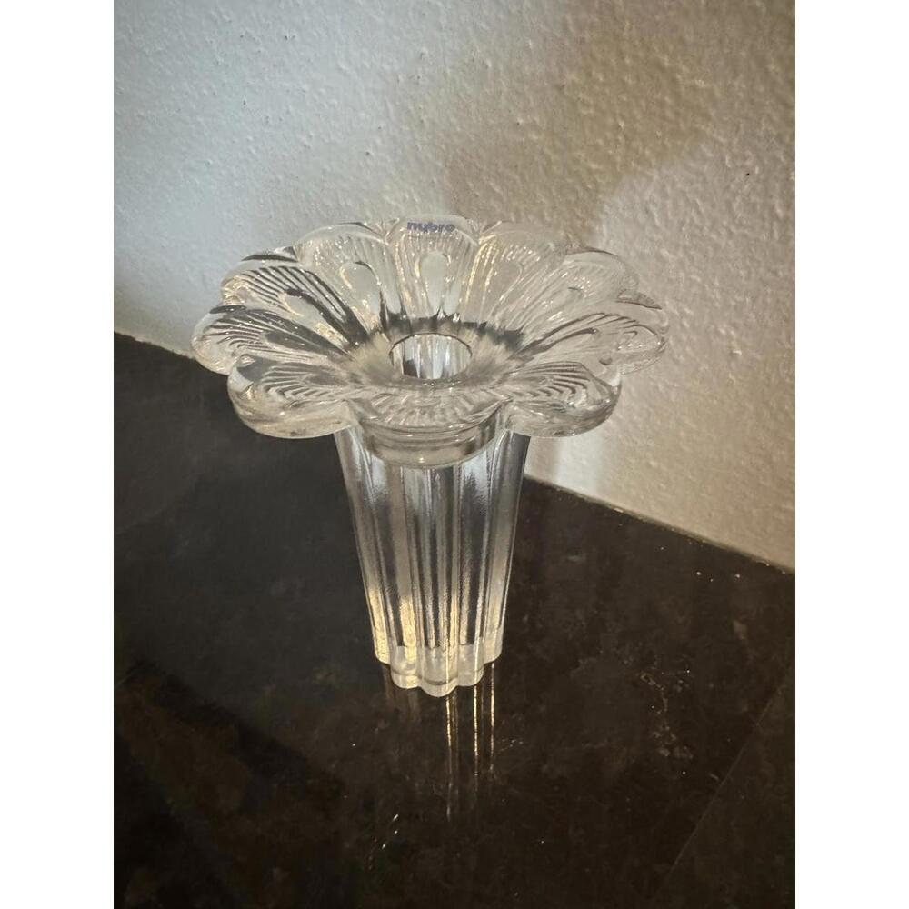 EXCELLENT Nybro Sweden Silvia Flower Crystal Candlestick Holder 6” W/ Label